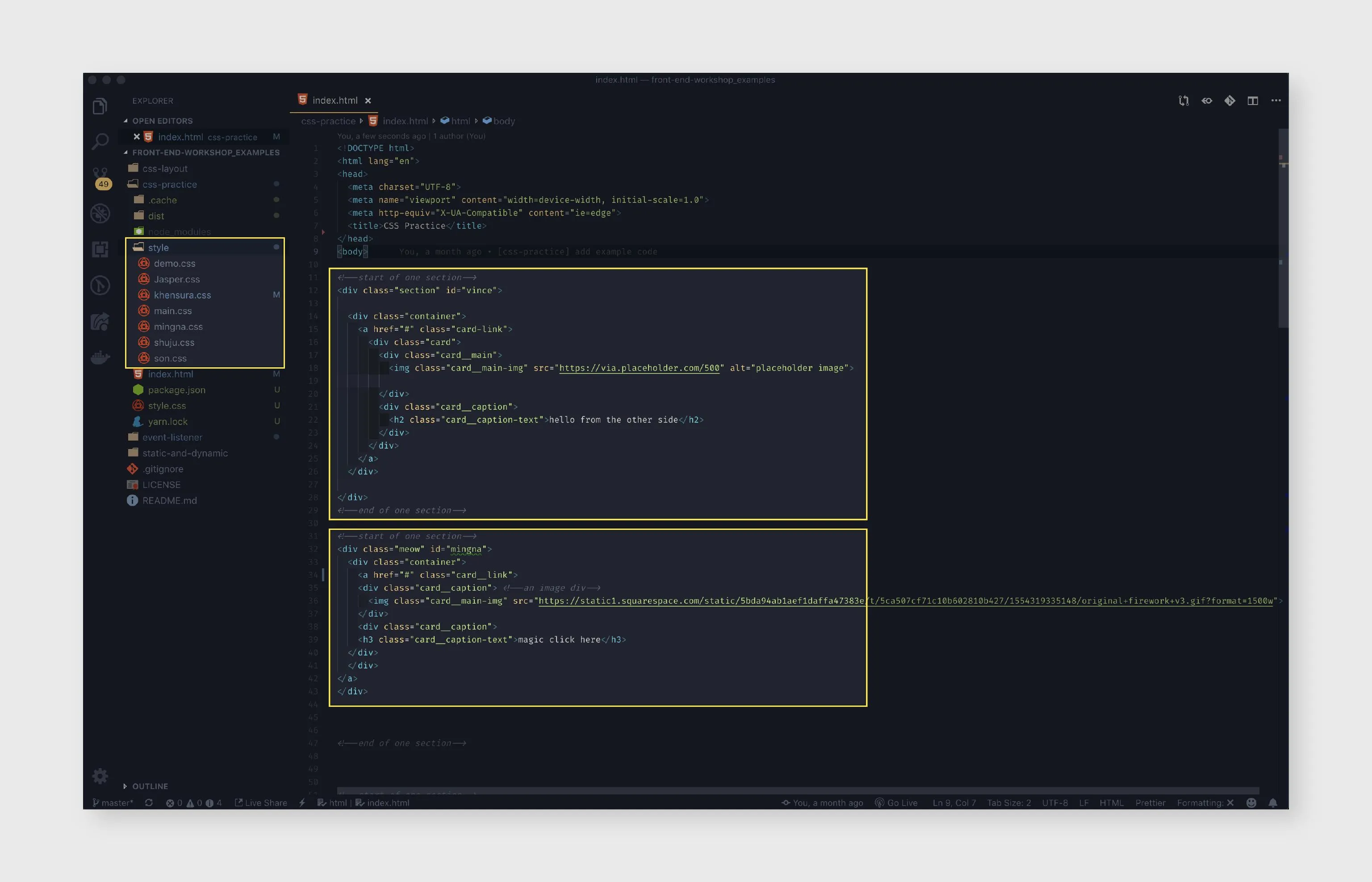 Example code structure