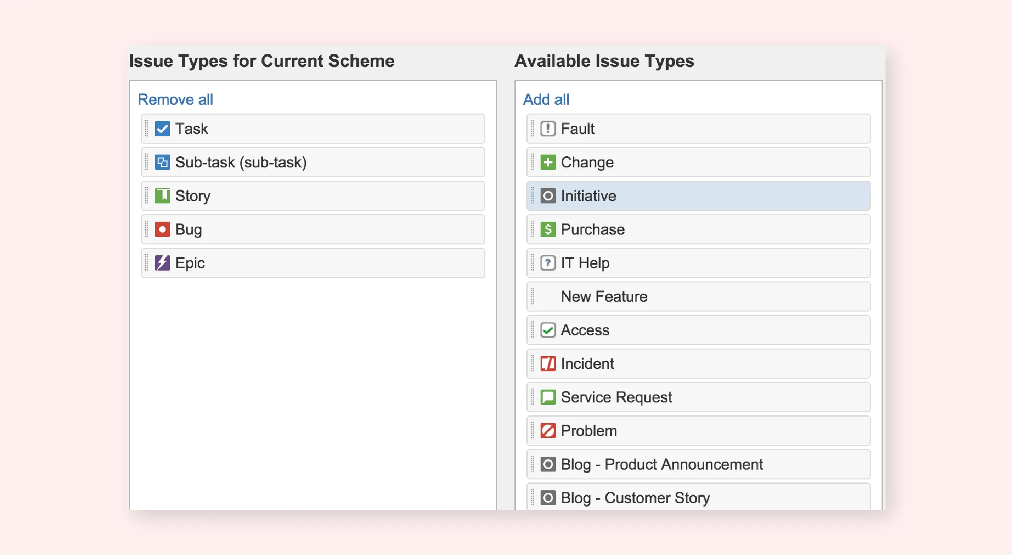 Jira issue types function